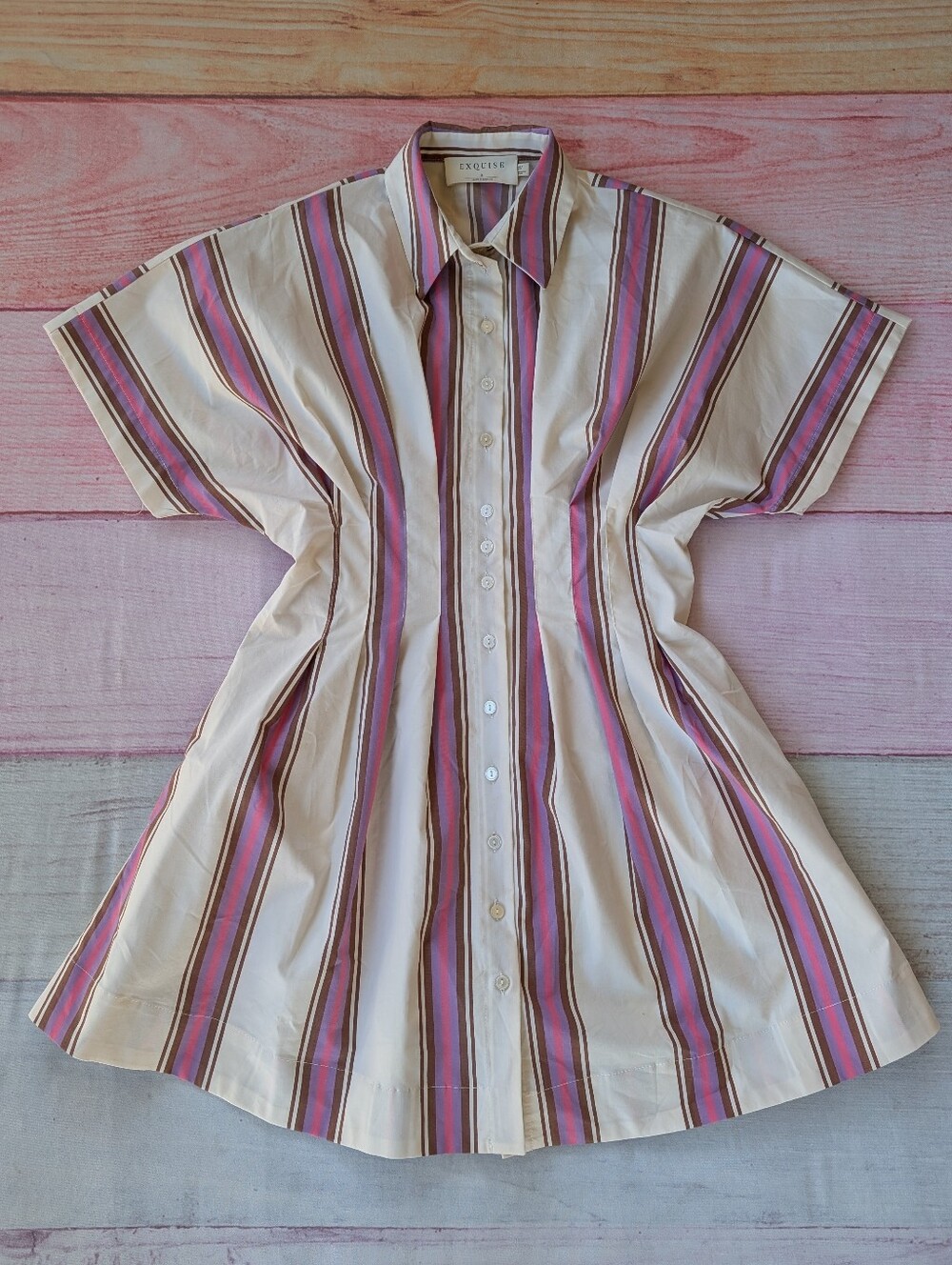 Anthropologie Exquise The Tobie Button-Front Shirt Dress Mini Pink Small - Picture 5 of 13